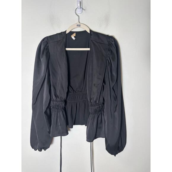 WAYF Black Long Sleeve Wrap Top Sz L - Picture 1 of 2